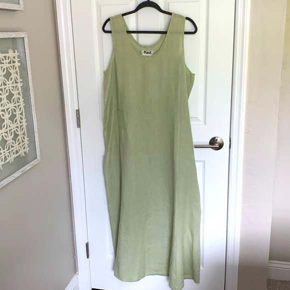 Flax green linen maxi dress- size 10-14 medium - Picture 1 of 7